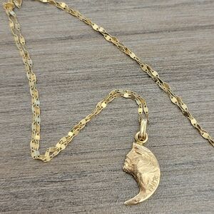 UNOAERRE 14kt Gold FIUME Moon Face Pendant 14kt Gold Link Chain 16/18"